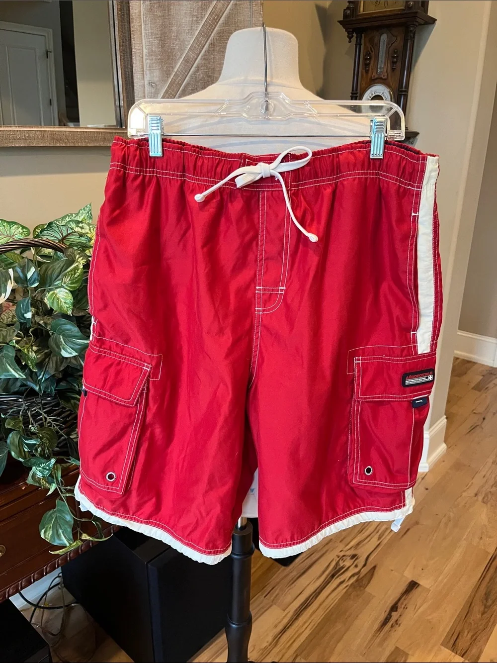 Aeropostale Retro Red Men’s Cargo Board Shorts with White Trim